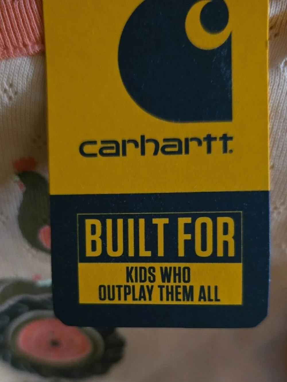 Carhartt Yellow Baby Long Sleeve Bodysuit with Orange Trim & Tractor